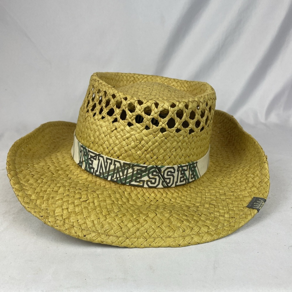 Vintage Tennessee Volunteers VOLS Fitted Straw Cowboy Hat Men Large Orange Hat